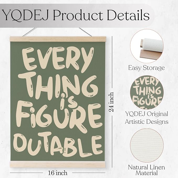 YQDEJ Everything is Figureoutable Inspirational Wall Art Poster Hanger Frame, Positive Affirmations Wall Decor, Motivational Wall Art for Home Office Classroom, 16x24 Inch