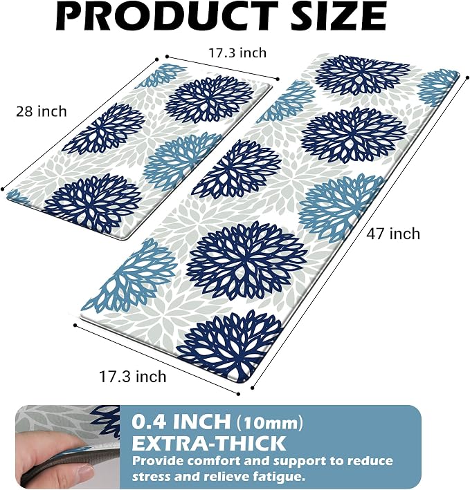 Kitchen Mats Set of 2 Cushioned Anti Fatigue Kitchen Rugs Non Slip Waterproof Kitchen Runner Memory Foam Kitchen Floor Mat Comfort Standing Mat for Sink,Office,Laundry,17.3 x 28 inch + 17.3 x 47 inch