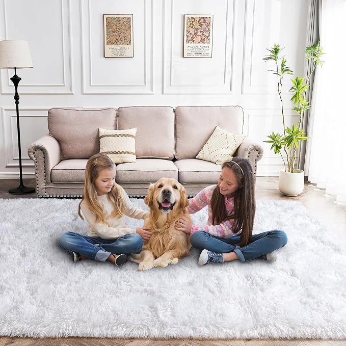 Awaytail Fluffy 6x9 Rug - Nursery Rugs for Bedroom - Height Pile 1.4" Plush Rug - Fuzzy Throw Rugs Carpet for Bedroom - White