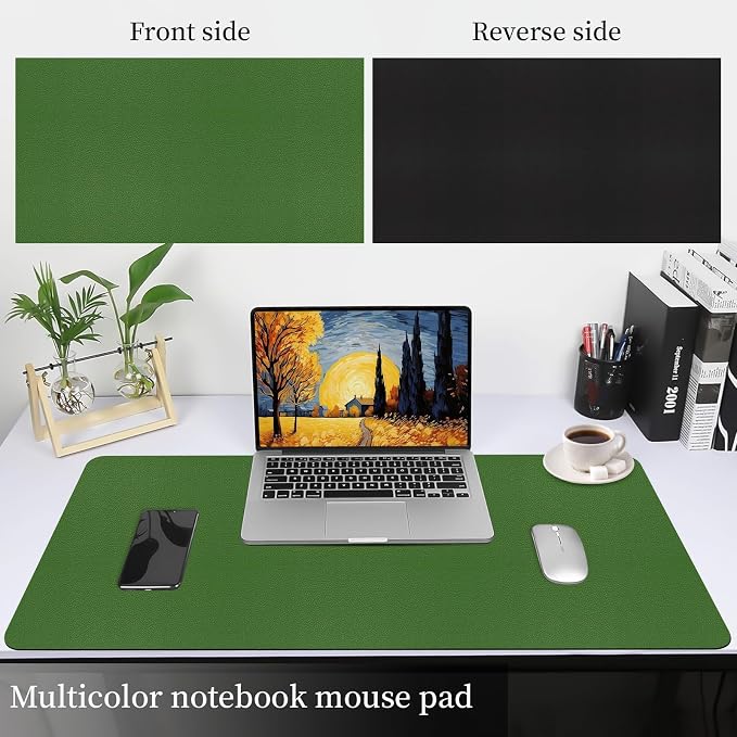 Green Leather Desk Mat, Dual-Side Use Desk Matt for Desktop, Waterproof Computer Mats for Office/Study/Home