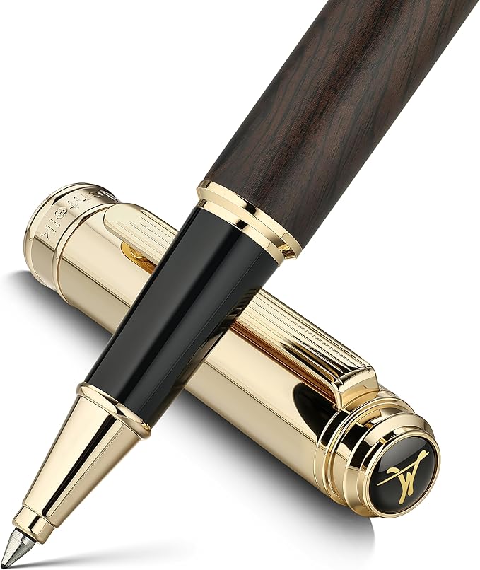 316 Luxury Journaling Pen, Nice Natural Wood for Writing, 24K Gold Accents, Schmidt refill, Fancy Rollerball, Wooden Gift Set for Men & Women, Executive & Graduation Work Christmas Pens-Blackwood