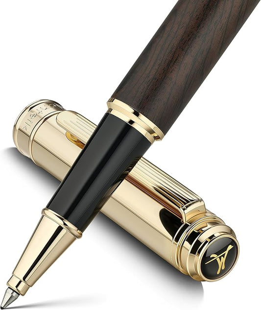 316 Luxury Journaling Pen, Nice Natural Wood for Writing, 24K Gold Accents, Schmidt refill, Fancy Rollerball, Wooden Gift Set for Men & Women, Executive & Graduation Work Christmas Pens-Blackwood