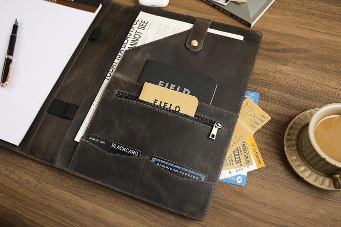 Personalized Leather Portfolio for Lefty, Engraved Leather Clipboard Portfolio Binder, Custom Leather Padfolio Leather Legal Portfolio, Christmas Gift for Him/Her (Clipboard, Grey-Custom)