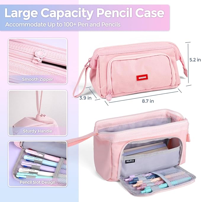 Nicpro 55PCS Aesthetic School Supplies with Pencil Case, 12 Pastel Highlighters, 11 Gel Pens, 6 Mechanical Pencils & Accessories, Cute Stationery Kit for Girls, Back to School Student Essentials