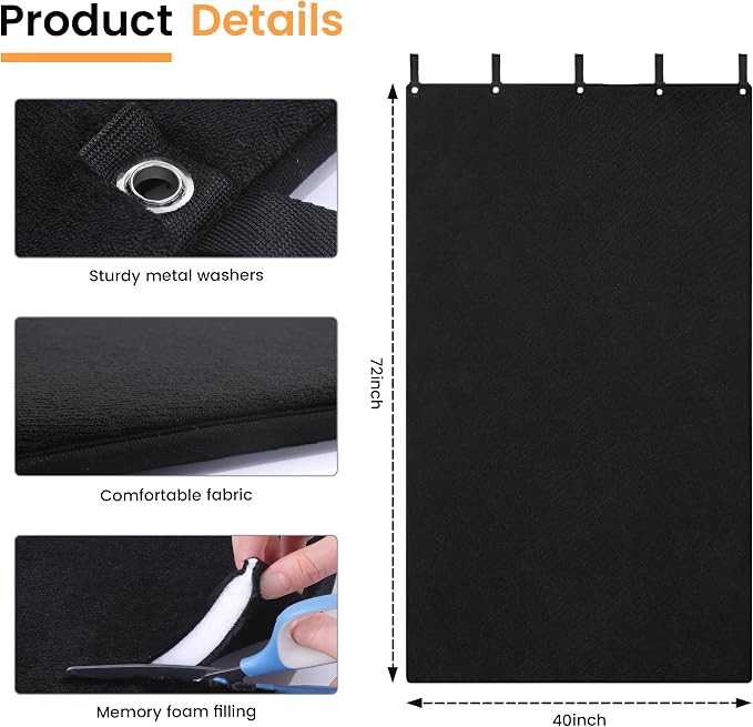 HOMBYS Memory Foam Sound Dampening Blanket, Large 72" x 40" Sound Absorbing Panel with Grommets for Wall Hanging, Noise Reduce Curtains for Recording Studio Use and Basements