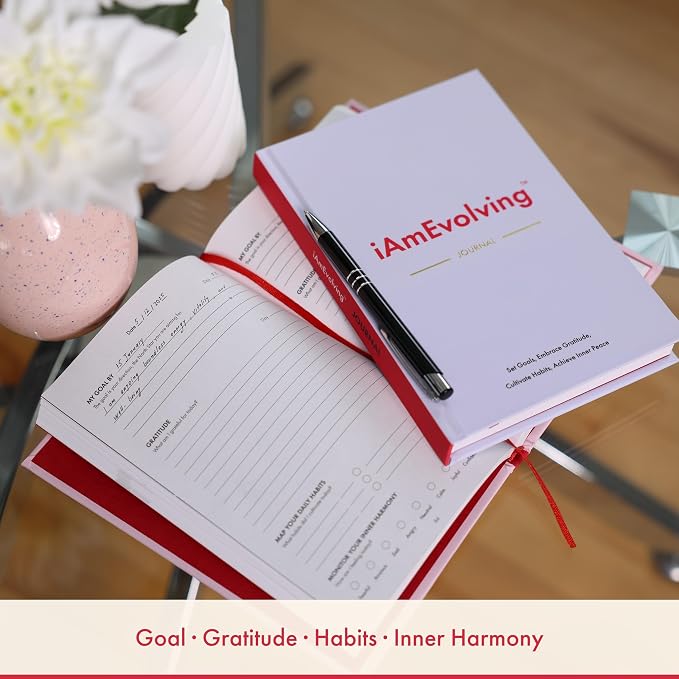 Daily Gratitude, Goal Setting & Habit Tracker Journal for Women & Men with 9-Point Emotional Wellness Scale — iAmEvolving™ 288-Page Hardcover Personal Growth Planner (White Cover)