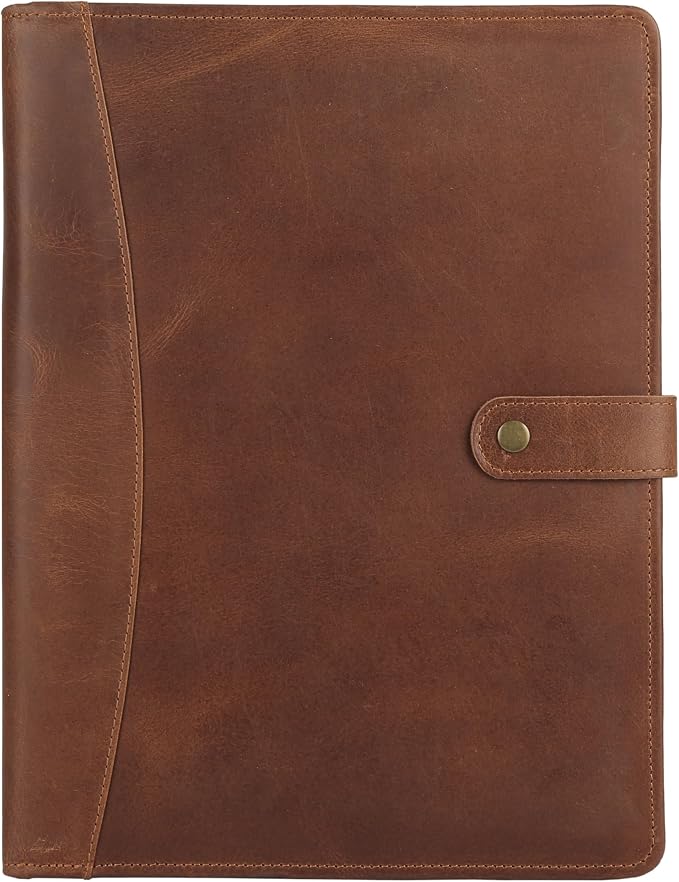 KomalC Leather Portfolio Folder with Button Closure | Business Padfolio for Professionals | Vintage Organizer with Legal Pad Holder, Card Slots & Document Pockets (Serena)