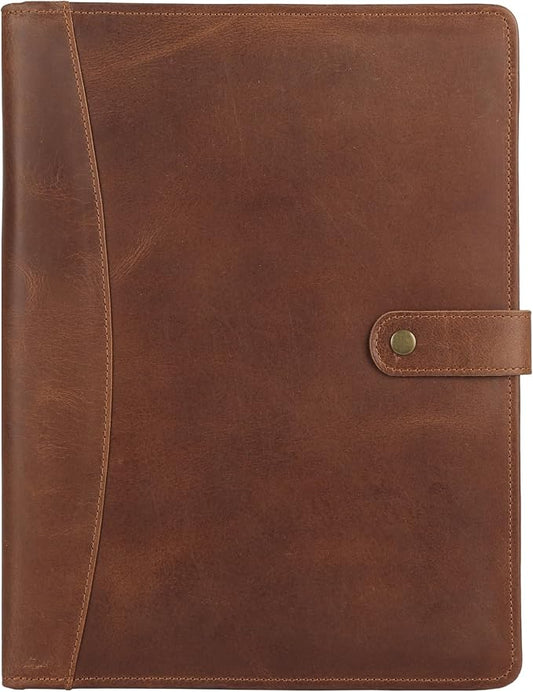 KomalC Leather Portfolio Folder with Button Closure | Business Padfolio for Professionals | Vintage Organizer with Legal Pad Holder, Card Slots & Document Pockets (Serena)