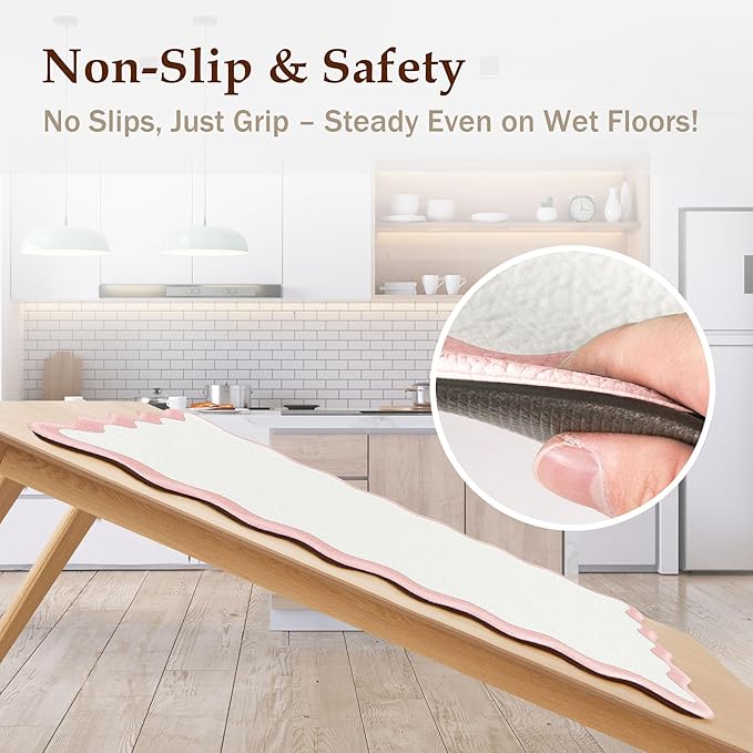 Scalloped Pink Kitchen Mats Rugs Sets of 2 Cushioned Anti Fatigue Floor Mat Waterproof Kitchen Rugs Non Slip Foam Comfort Standing Mat for Sink Laundry