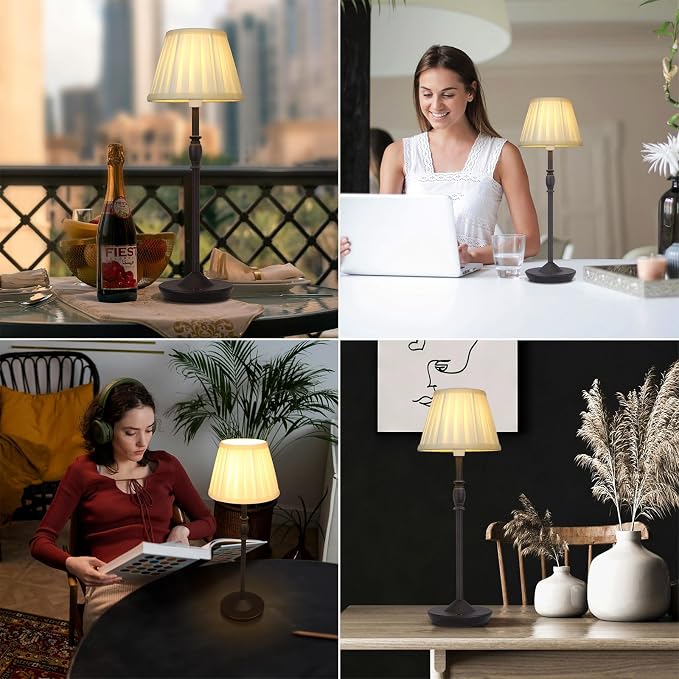 Cordless LED Touch Lamp with Dimmer Portable Small Table Lamp, 18" 2700K Rechargeable Battery Light for Bedside, Dining Room, Bedroom Lamp, Patio, Bar, Night Light, Bathroom (Sand Black)