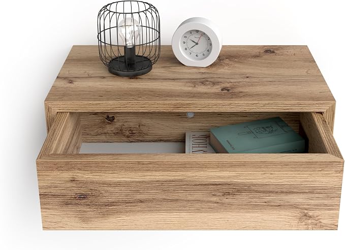 Mobili Fiver, Riccardo Floating nightstand, Rustic Oak, 17.7" x 9.8" x 6.1 ", Melamine-Finished, Modern Bedside Table, End Table, Italian Furniture