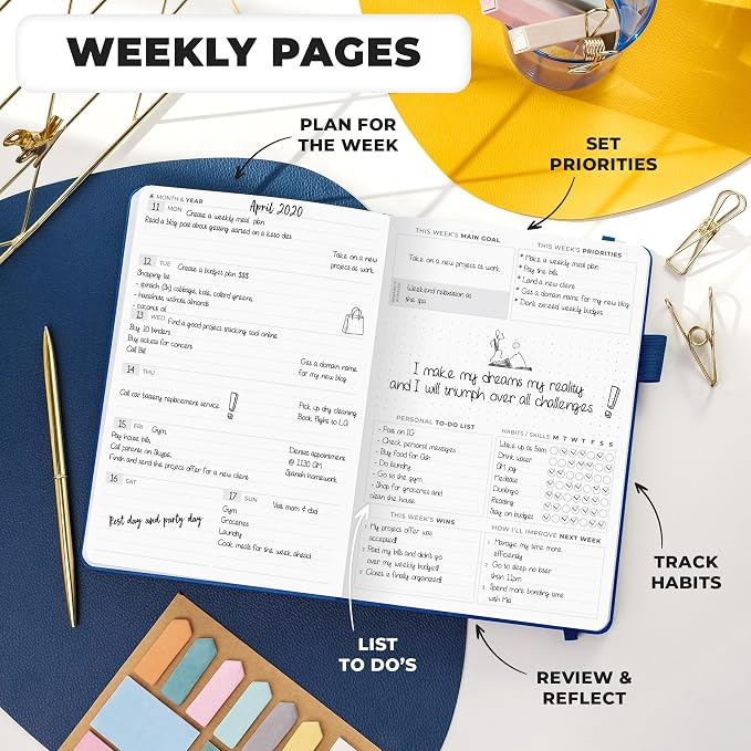 Clever Fox Planner Premium Edition – Undated Luxurious Weekly & Monthly Planner to Increase Productivity and Hit Your Goals – Organizer – Start Anytime, A5, Lasts 1 Year, Mystic Blue (Weekly)