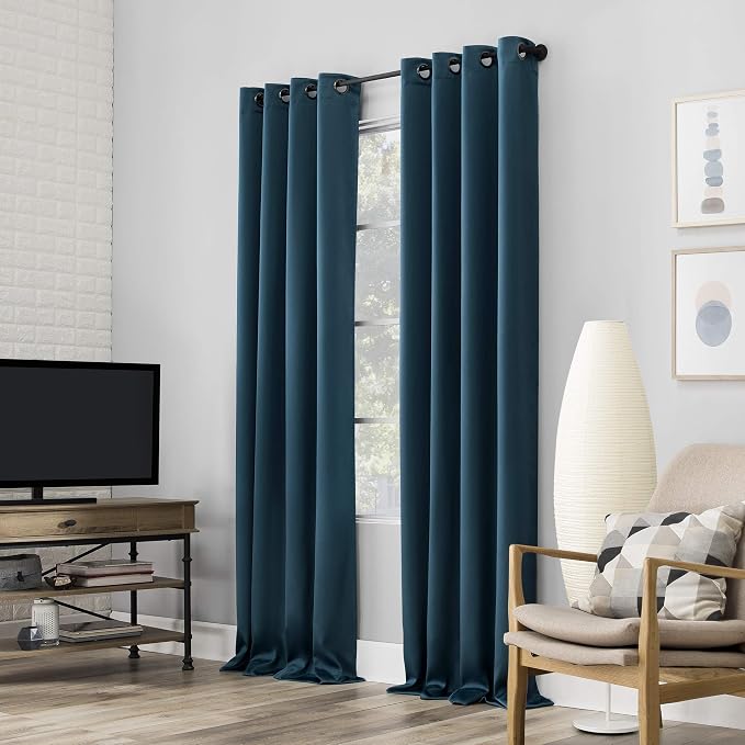 Sun Zero Nordic 2-pack Theater Grade Extreme 100% Blackout Grommet Curtain Panel Pair, 52" x 96", Teal