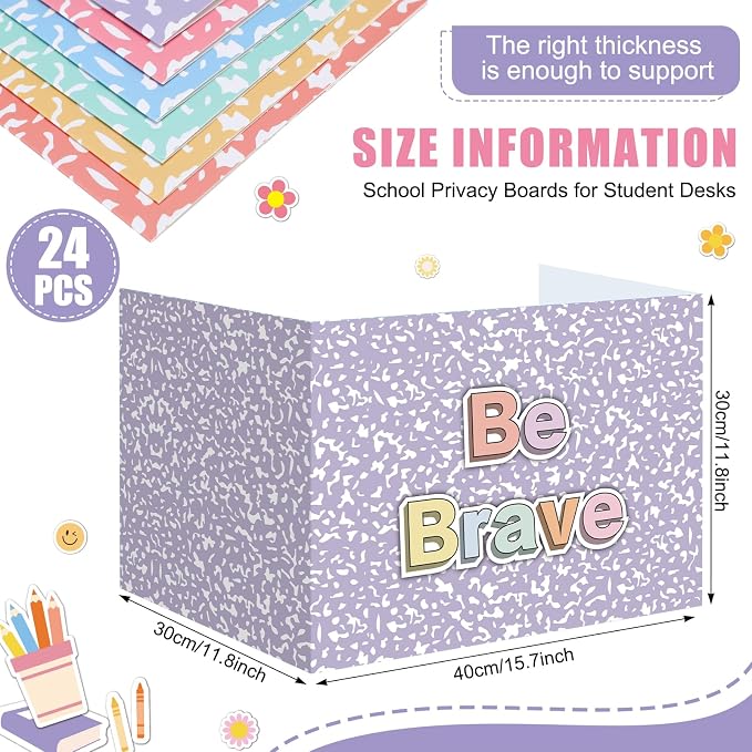 Honoson 24 Pcs Bulk Inspirational Privacy Folders for Students Cardboard Test Privacy Boards Motivational Words Desk Dividers Shield for Classroom School Study Supplies (Pastel Marble)