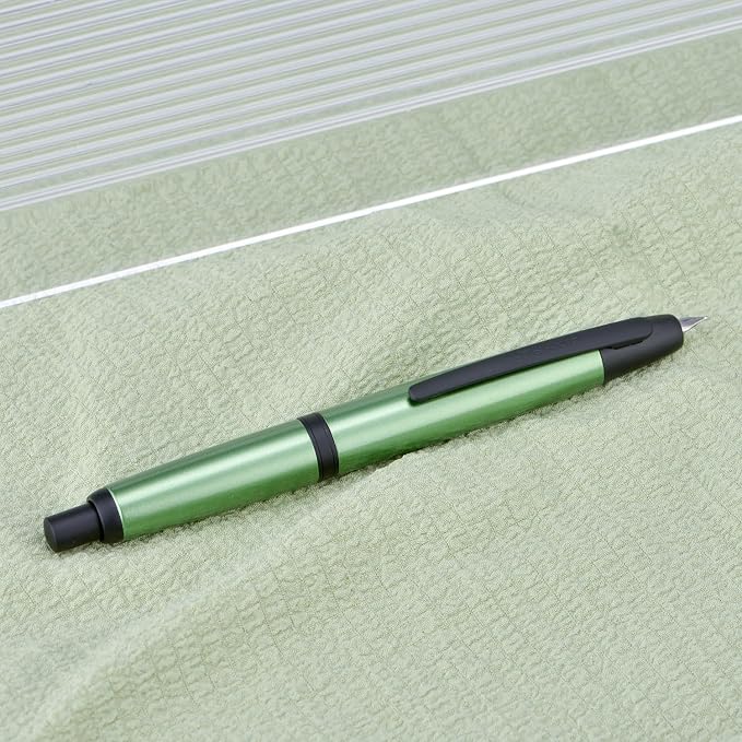 Jinhao 10 Press Fountain Pen with Box, Sea Pine Green Retractable Extra Fine Nib with Ink Converter Set (Black Clip)