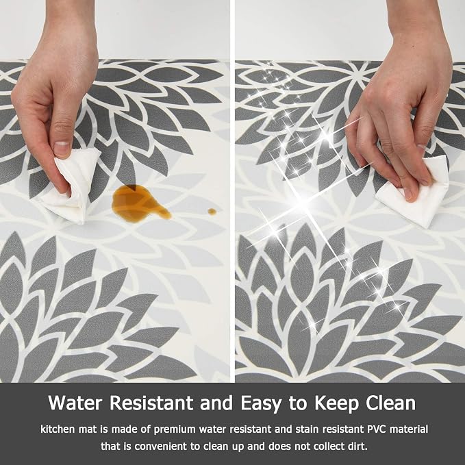 HEBE Anti Fatigue Kitchen Rugs Set of 2, Cushioned Kitchen Mats for Floor | Non Slip Washable Kitchen Runner Rug Set, Floral Stain Resistant Waterproof Comfort Mat Carpet for Sink, Standing Desk