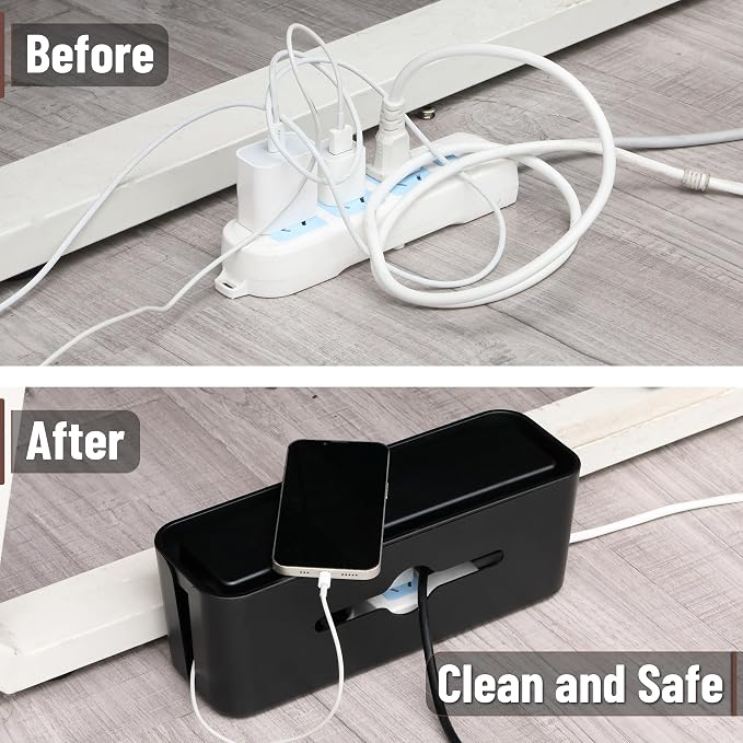 Bates- Cable Management Box, Small, Cable Organizer Box, Cord Organizer Box, Cable Box Organizer, Cord Management Box, Cord Hider Box, Cord Box for Wires on Floor, Power Strip Cover Box Baby Proof