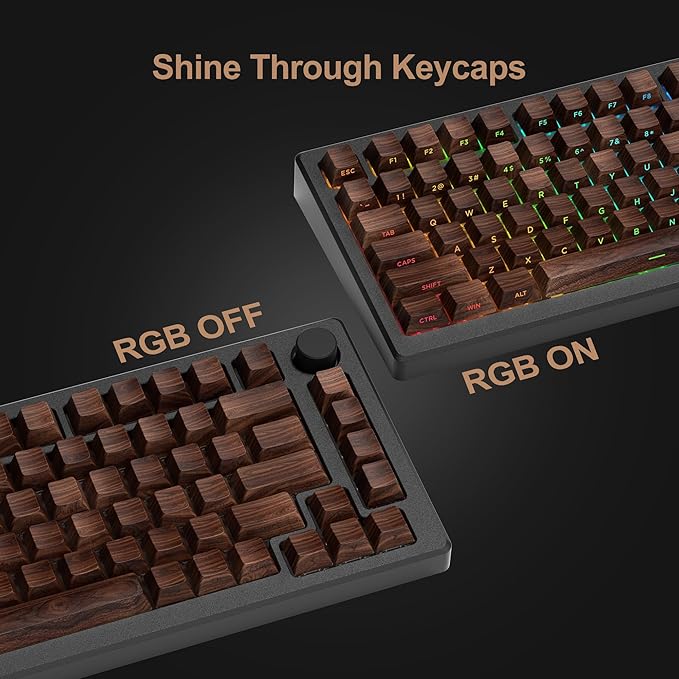 XVX PBT Keycaps - Side Print Shine Through Custom Keycaps 60 65 75 100 Percent, Retro Dye Sub & Double Shot Key caps Set 126 Keys, Cherry Profile for Mechanical Keyboard, Walnut Textures