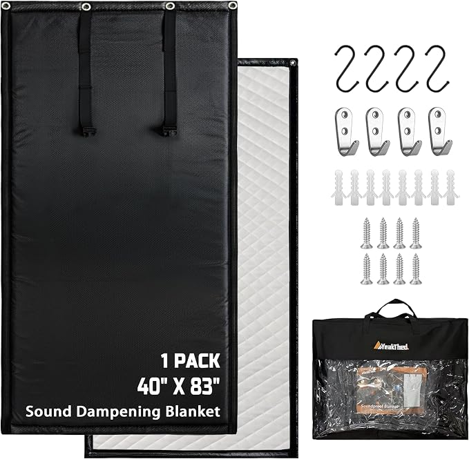 Soundproof Curtains 40" x 83" Acoustic Sound Barrier Dampening Blanket for Doors & Windows, Noise Blocking Blackout Curtain, Use for Recording Studio Home Office, Black