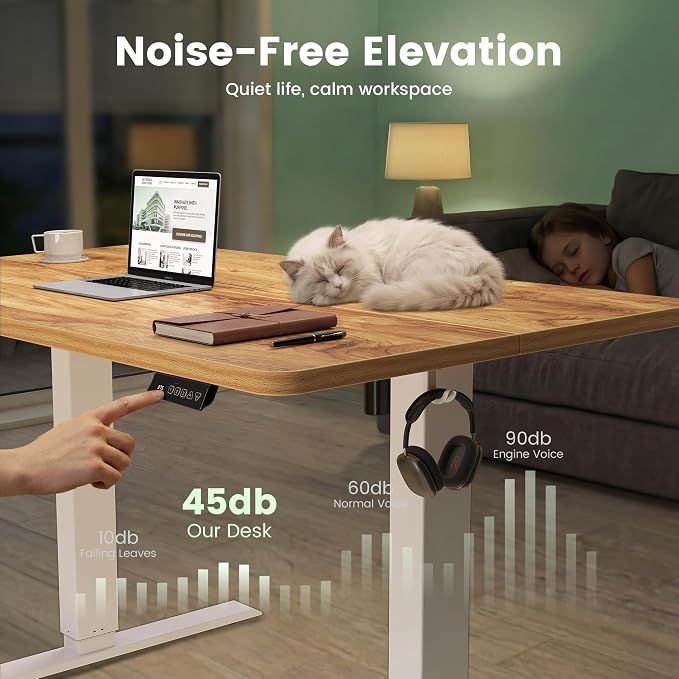 CubiCubi Standing Desk, 55 x 28 Inches Electric Height Adjustable Computer Desk, Sit Stand up Home Office Desk with Memory Presets, Natural