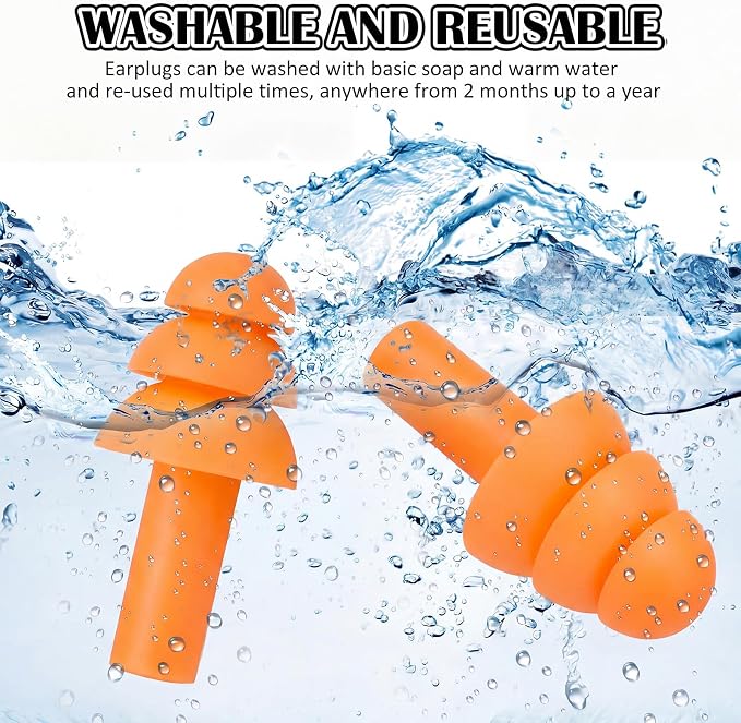 24 Pair Orange Ear Plugs Bulk NRR 29dB Reusable Silicone with Plastic Cases - Soft Foam for Sleeping, Noise Cancelling, Concerts, Shooting, Swimming, Noise Reduction