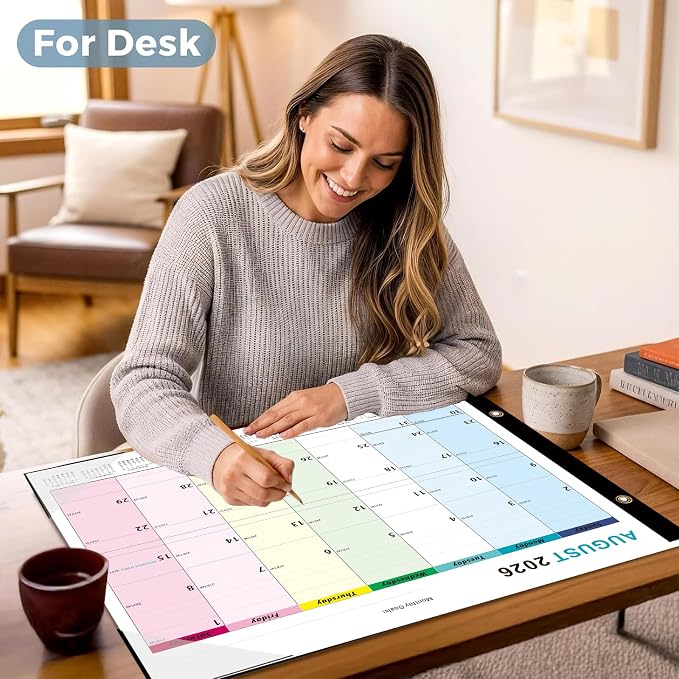 Desk Calendar 2026-2027 - 22" x 17", 18 Month Large Desk Calendar July 2026-2027 Dec, Large Desktop Calendar with Plastic Cover, Thick Paper, Corner Protectors - Colorful (3 Stickers Included)