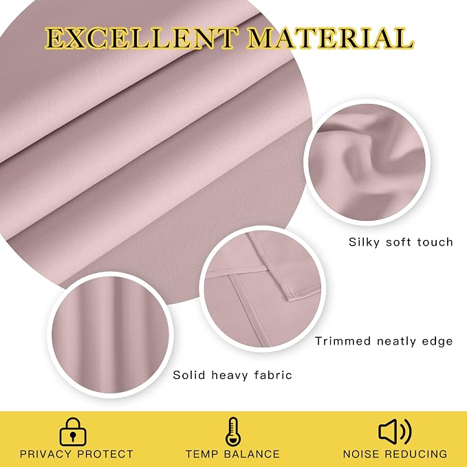 NICETOWN Baby Pink Curtains for Nursery, Sliding Glass Door Grommet Thermal Insulated Blackout Curtain Room Divider Sound Reducing Window Treatment for Kids Room/Bedroom, 1 Panel, W100 x L84