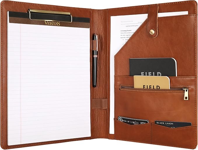 Genuine Leather Portfolio for Lefty, Leather Clipboard Custom Portfolio, Personalized Leather Binder, Legal Pad Portfolio Organizer Christmas Gift for His/Her (Clipboard, Oil Brown-Custom)