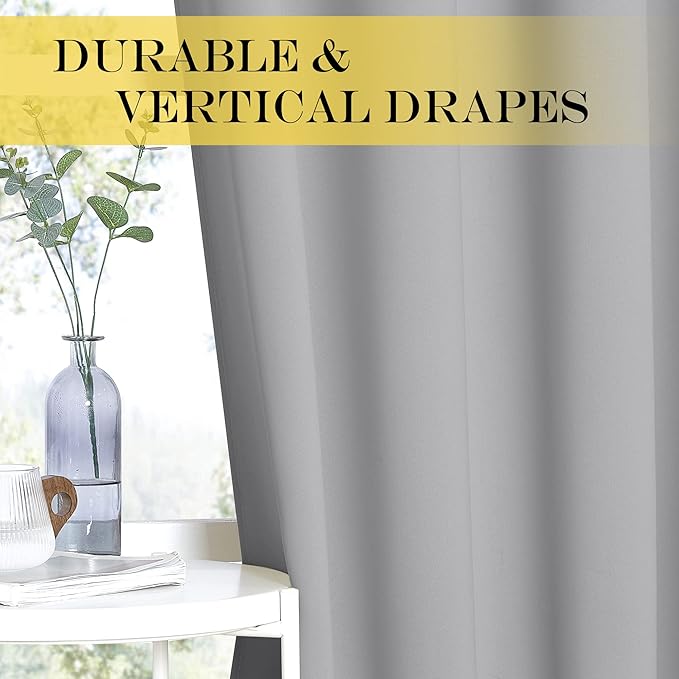 NICETOWN Patio Blackout Curtain Panels - Extra Wide Sliding Door Thermal Insulated Drape, Privacy Room Divider Curtain for Bedroom Office (Silver Grey, 66 x 118 Inch Long)