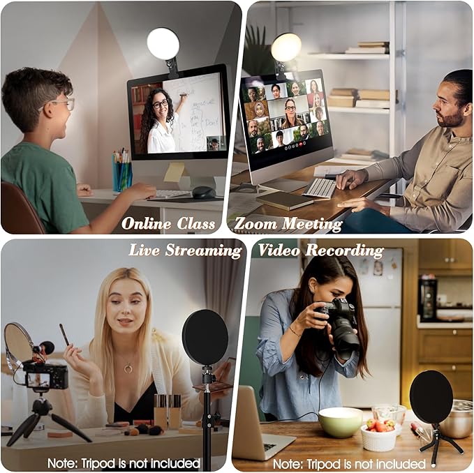 Light for Video Recording, 3 Color & 5 Brightness Video Light Clip on Desktop Monitor, Timer Setting with USB Plug Webcam Light for Meeting, Video Calls, Remote Working, Live Streaming - 6.3''