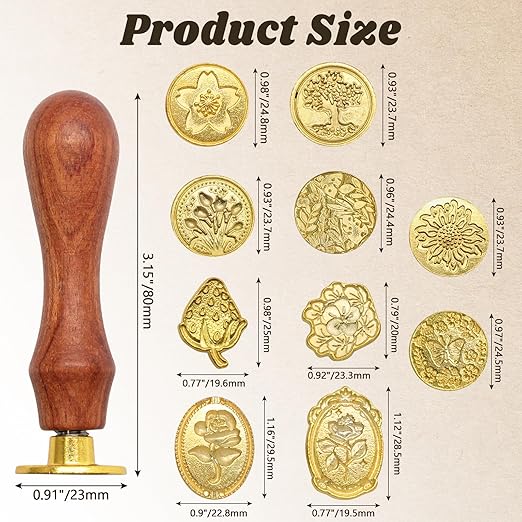 Wax Seal Stamp Set, 10 Pcs Wax Envelope Seal Stamp Kit with a Wooden Handle for Wedding Invitations, DIY Crafts, Envelopes, Greeting Cards and Gift Decoration