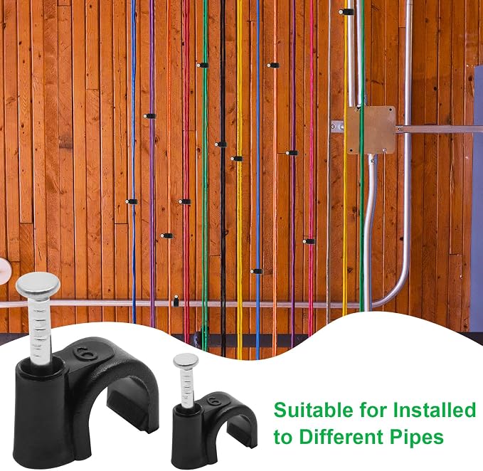 1/4" / 6mm Half Clamp J-Hook Cable Clips with Nail, Black, 100pcs | Nail in Cable Clips, Ethernet Cable Nails Tacks Clips