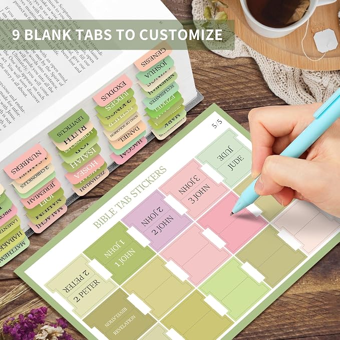 Bible Tabs for Women & Men, Bible Tab for Study Bible, Large Print Bible Tabs for Easy Navigation, Bible Index Tab, 66 Tabs Old & New Testament, Extra 9 Blank Tabs - Waterlily Garden