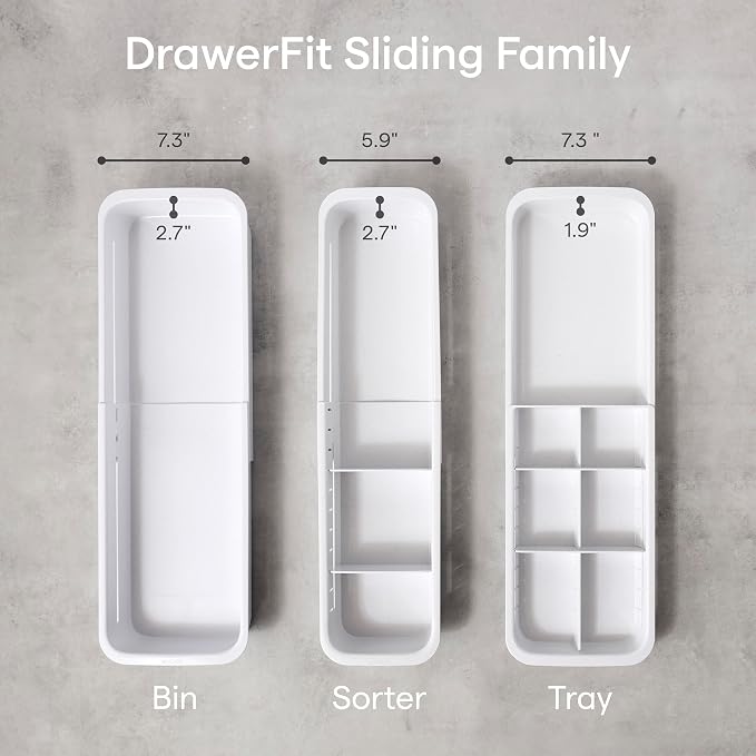 YouCopia DrawerFit® Sliding Drawer Bin, Expandable and Adjustable Kitchen Storage Organizer, Speckled White