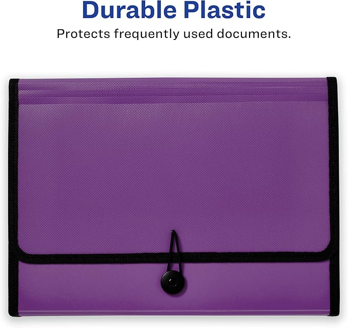 Avery Expanding File Folder Organizer, 7-Pocket Accordion File Organizer, Plum, Holds 425 Letter/A4-Size Sheets (73552)