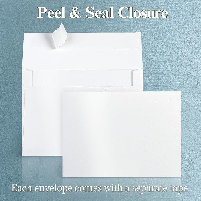 White Shimmer Blank Note Cards and Envelopes (Not Folded), Goefun Pearl 5x7 Flat Cardstock and A7 Envelopes Self Seal 100 Pack for Wedding, Invitations, DIY Postcards, Thank You Cards & All Occasion