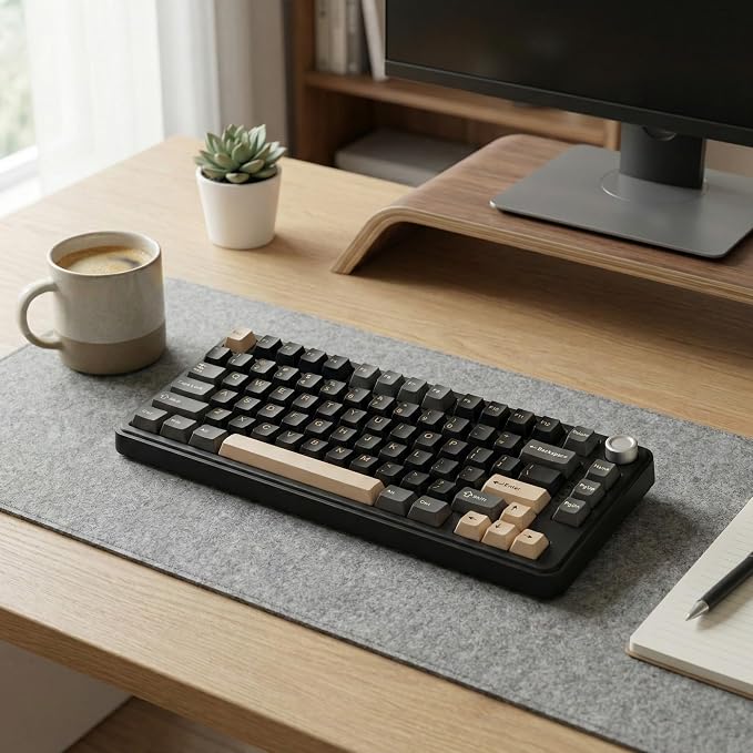 126 Keys PBT Double Shot Keycaps, Beige Black Retro Keycap Set, Cherry Profile Minimalist Grey Style, for Mechanical Keyboard 60% 65% 75% 100% Cherry MX Switches