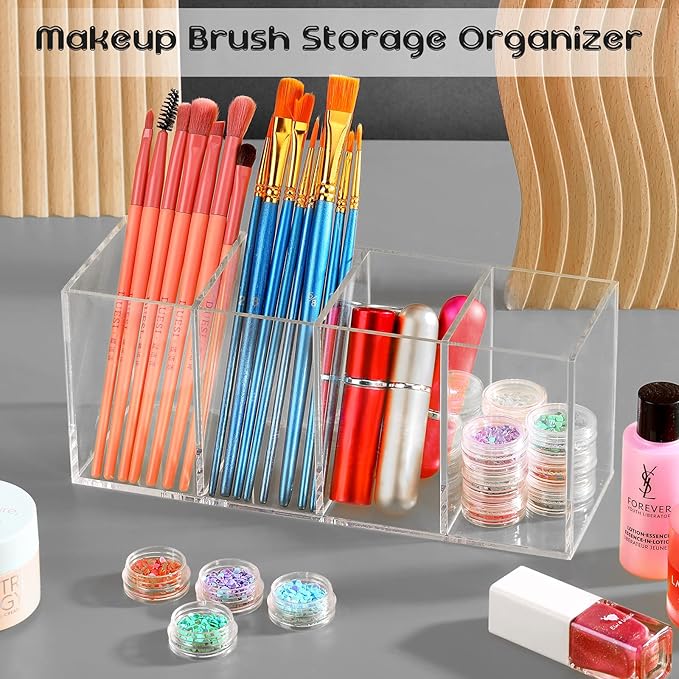 Pajean 4 Pack Acrylic Pencil Holder Back to School 4 Compartments Clear Pen Organizer Makeup Brush Holder Acrylic Pencil Organizer Cup for School Office Home Supplies Desk Accessories