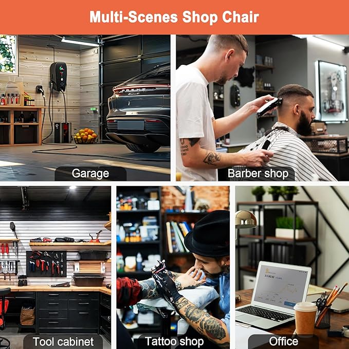 Garage Mechanic Stool with Backrest, Height Adjustable Heavy Duty Swivel Task Chair, Rolling Workshop Stool with Tool Tray Storage, Mechanic Chair for Garage, Shop, Auto Repair (Grey)