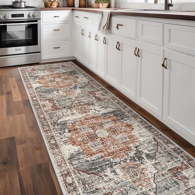 RUUGME Rug Runners 3x10 - Washable Hallway Rugs for Living Room Soft Carpet Vintage Tribal Rugs for Bedroom Kitchen with Non Slip Backing Home Decor Floor Decoration Mat 3x10 Brick