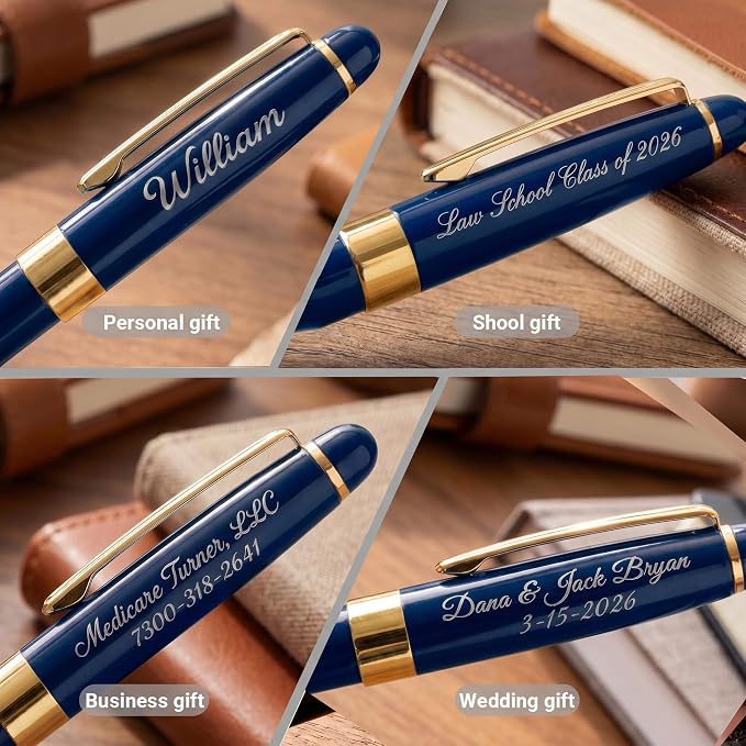 Ancolo Personalized Fancy Pens Quality Advertising Buesiness Gift Office Writing Set- Engraved with Your Message Name Company Team Name, Phone Number Perfect for Business Men 5 Pens/BOX