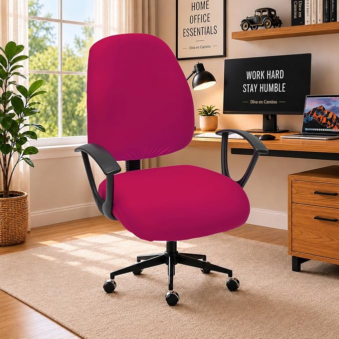 DIVA EN CAMINO DEC Stretchable Desk Office Chair Seat Covers - Universal Stretch Computer Chair Slipcover - Washable Rotating Backrest Coverings & Cushion Protectors for Dogs, Cats, Pets, Hot Pink