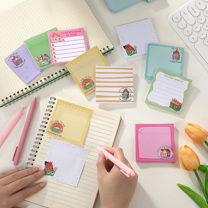 9 Pads Dumpster Fire Sticky Notes 3x3 Inch Cute Self Stick Notepads Notes Adhesive Memo Pad Office Decor Gifts for Students School Teacher Meeting Office Supplies