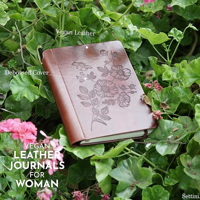 SETTINI® Lined Journal - Flower Journal for Writing Gift Set - Hardcover Vegan Leather, Unique Pen Holder, 192 Pages, A5 - Includes Pen and Gift Box - Birthday Gift, Journal for Women