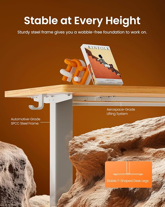 ErGear Height Adjustable Electric Standing Desk, 63 x 28 Inches Sit Stand up Desk, Memory Computer Home Office Desk, Light Vintage Brown
