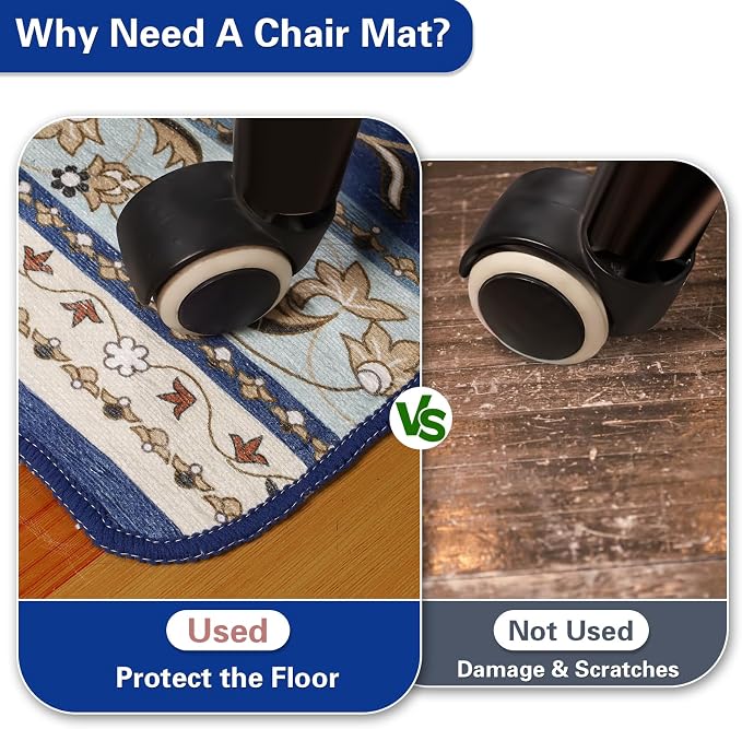 46" X 60" Office Chair Mat for Hardwood and Tile Floors, Under Desk Chair Mat for Carpet Protector Rolling Computer Chairs, Machine Washable Non-Slip Area Rug, Sapphire Blue