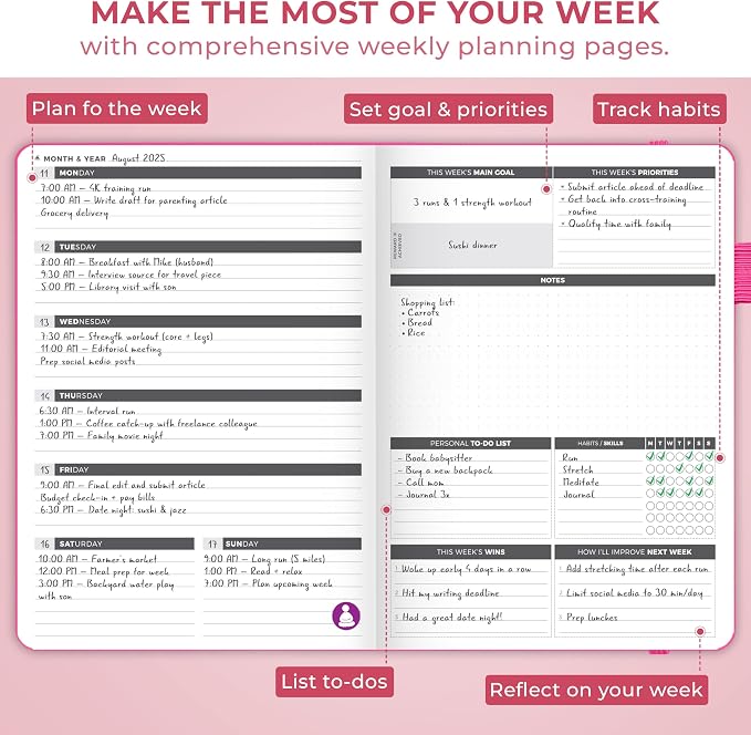 Clever Fox Planner Large – Undated Weekly & Monthly Planner for Productivity, Time Management & Goals – Organizer Journal – 7x10” (Hot Pink)