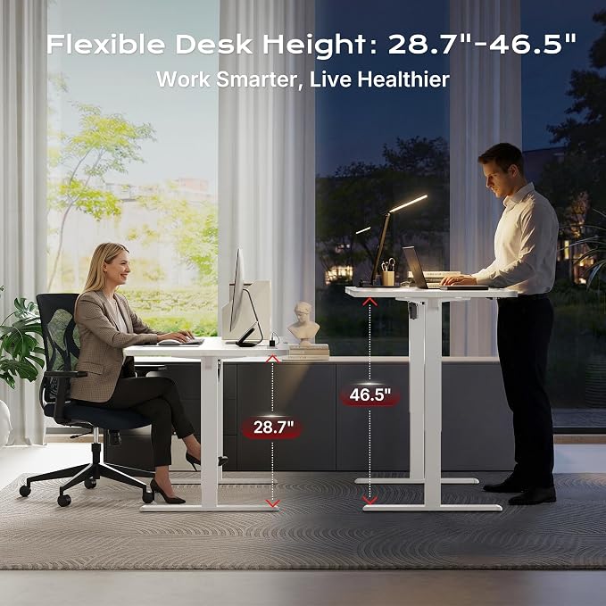 Huuger Electric Standing Desk with Power Outlets and USB-C Port, 39 X 24 Inch Height Adjustable Desk, Sit Stand Desk for Home Office, Computer & Gaming Desk with 4 Presets, Stable Steel Frame, White