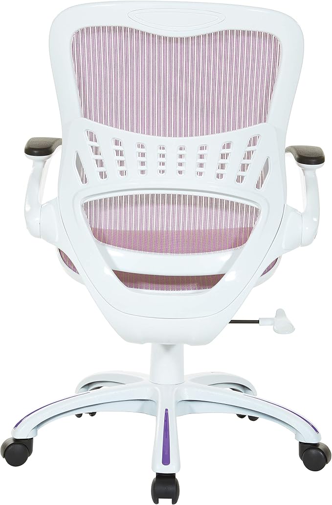 OSP Home Furnishings Riley Ventilated Manager's Office Desk Chair with Breathable Mesh Seat and Back, White Base with Purple