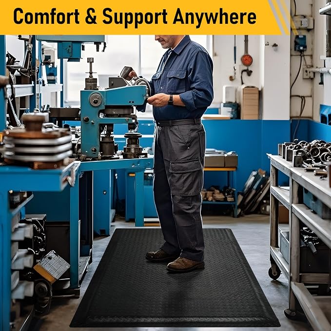 Nisorpa Anti Fatigue Mats Industrial 3' x 5' Ergonomic Standing Mat 15/16" Extra Thick Kitchen Mats Shop Floor Mat Heavy Duty Commercial Diamond Plate Safty Mat Support for Leg & Back Pain, Black